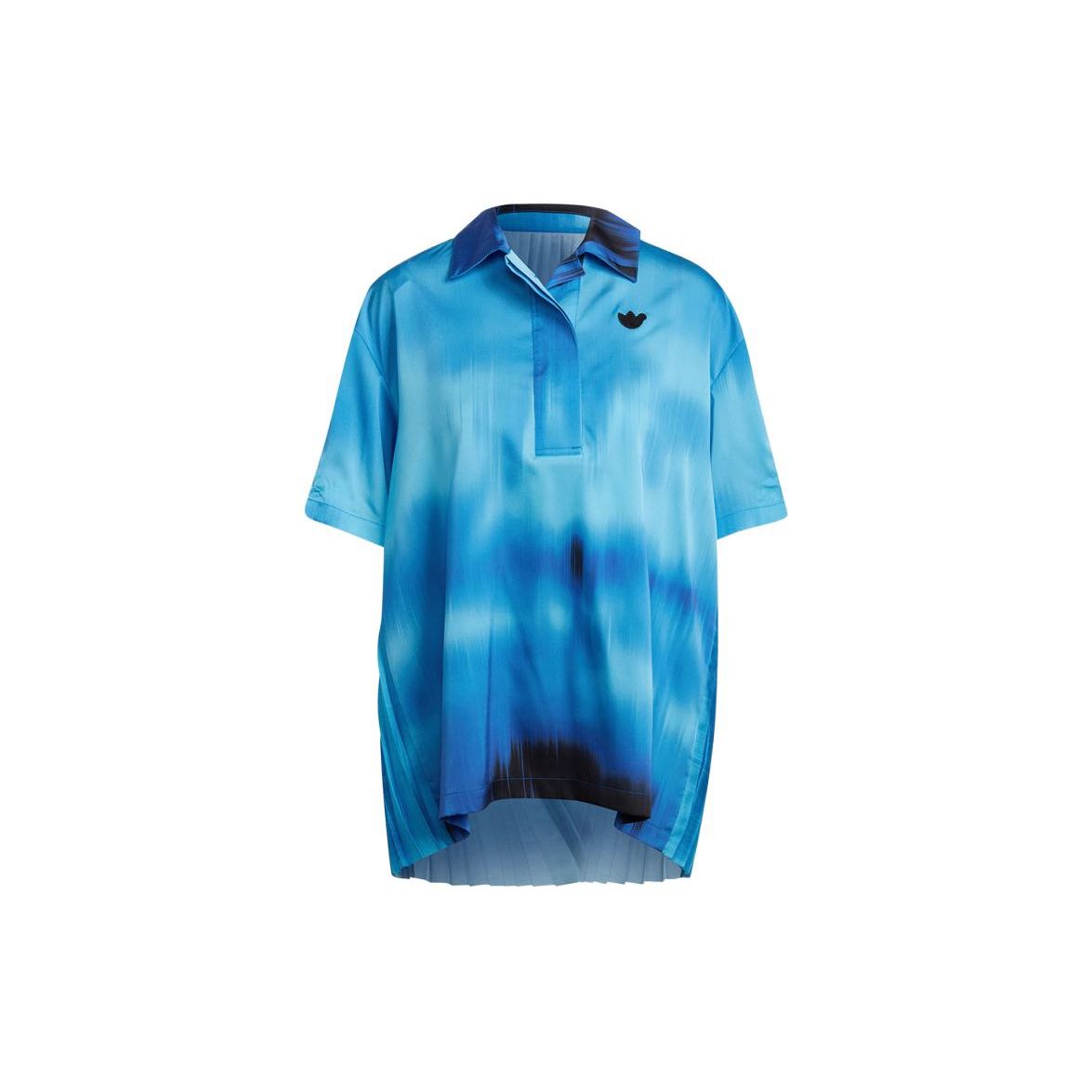 adidas Originals Blue Version Gradient Color Block Striped Polo Shirt Women Blue HB9400 XS