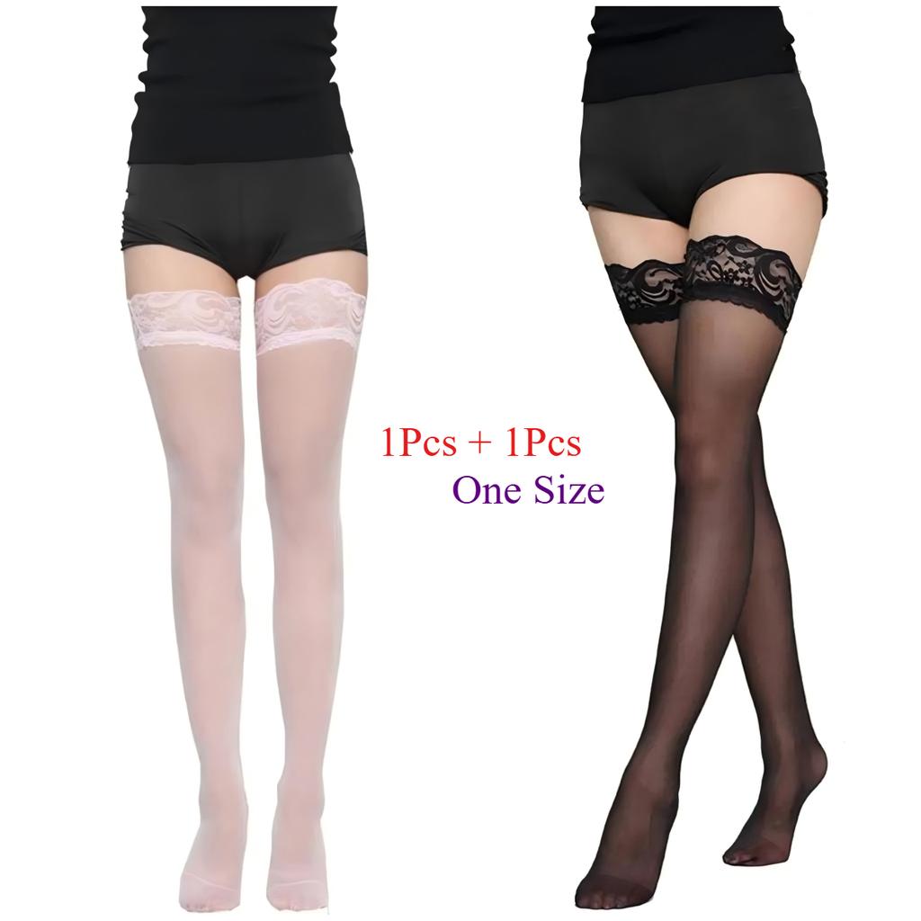 1/3/S Lace Patchwork Women'S Knee High Socks Tight And Sexy Transparent Pure And Tempting Long Stockings