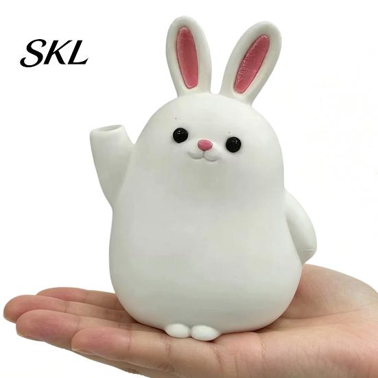 Animal Theme Decor 3D Printed Rabbit Vase Ornament, White Bunny Flower Holder Decorative Container, Shape Desktop Decoration for Home Office Dried