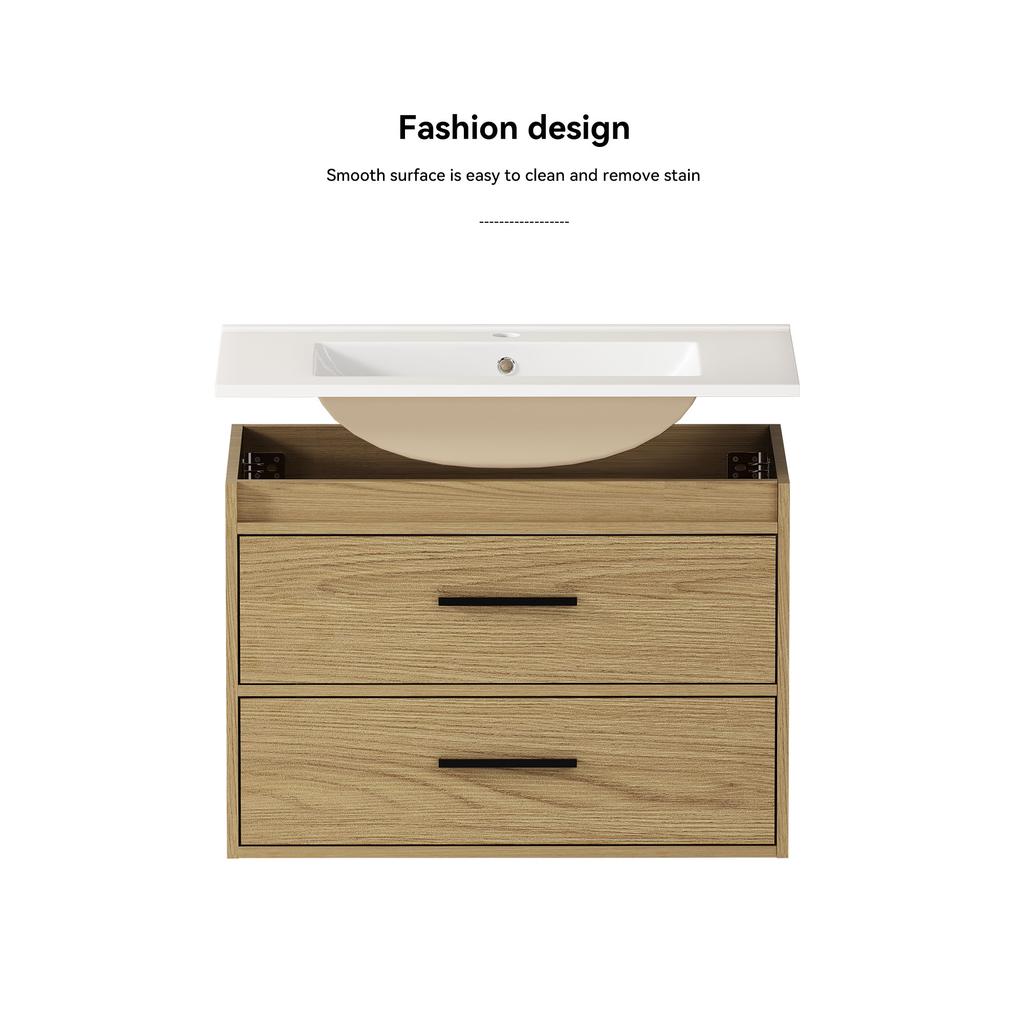 75cm Bathroom Cabinet Light Oak with Ample Storage Space - 2 Drawers