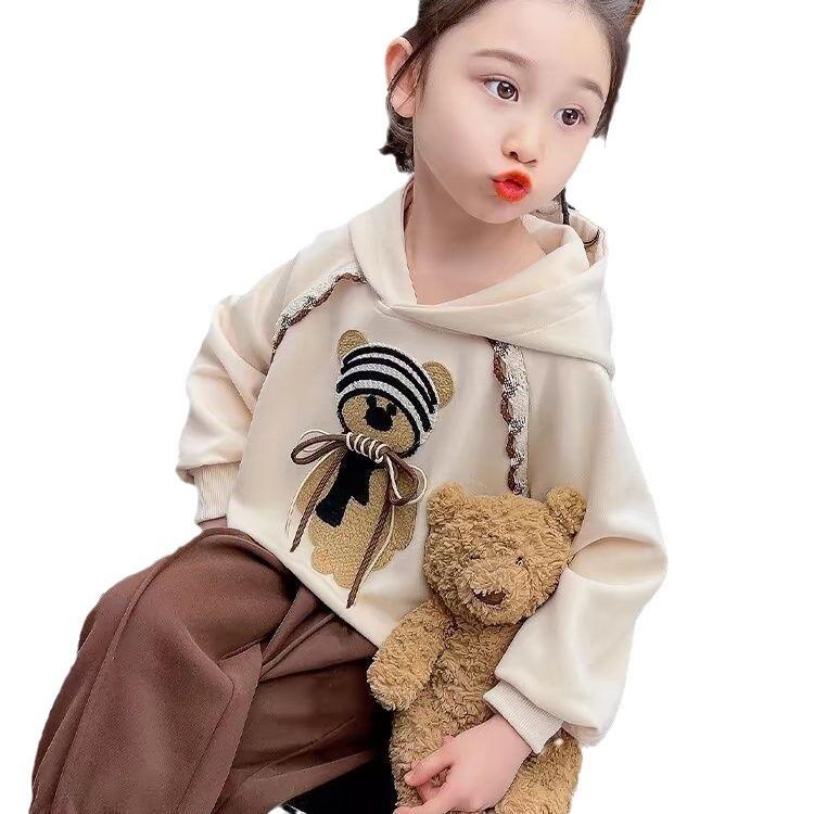Girls Spring Autumn Fashionable Hoodie Two Piece Set Stylish Casual Sports Suit Baby Long Pants Top