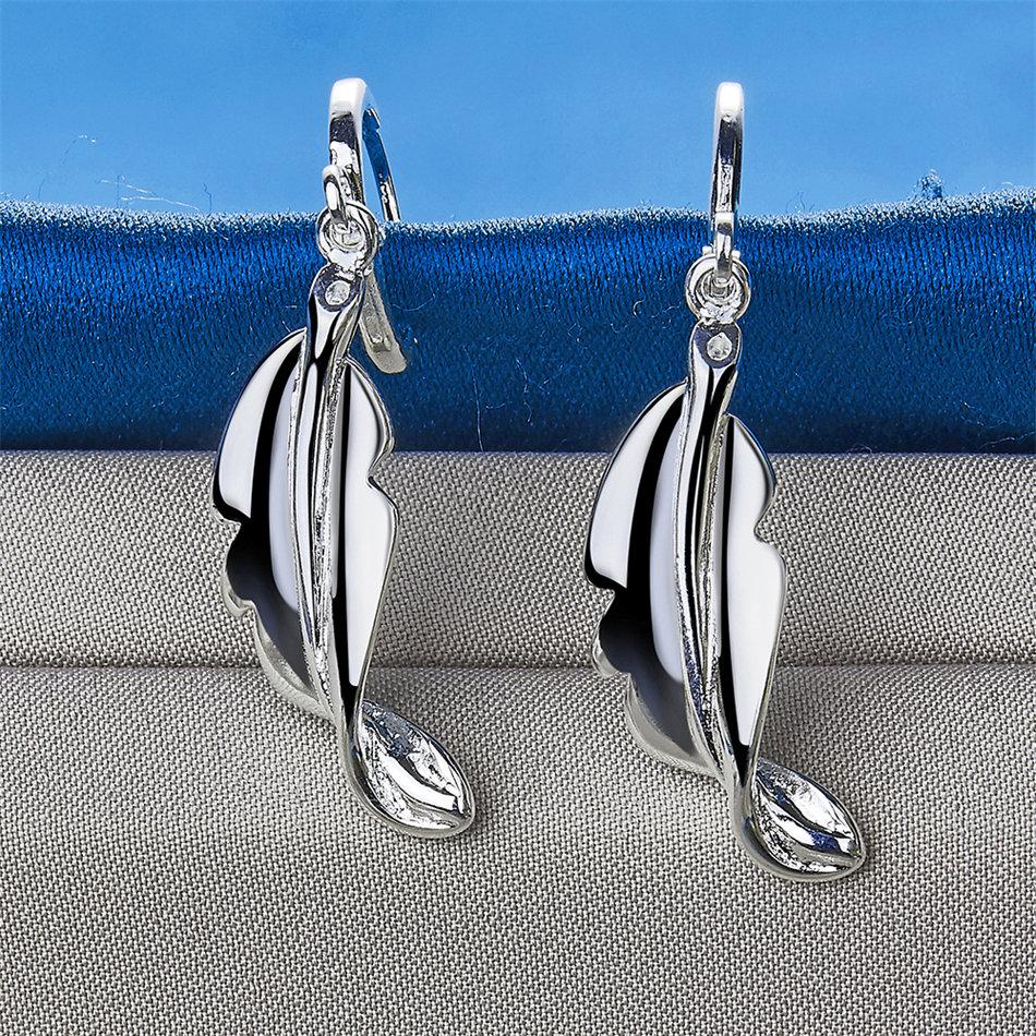 Luxury 925 Sterling Silver Exquisite Polished Leaf Earrings, Fashionable Women's Wedding Jewelry Accessories