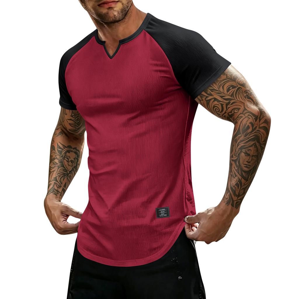 T-shirt da uomo leggera a maniche corte con scollo a V, vestibilità muscolare, traspirante, per palestra, allenamento, vestibilità slim, maglietta estiva