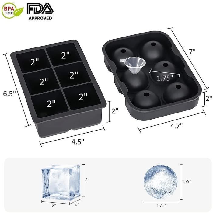 Moule à glaçons couvercle, 2 pcs set bac à glaçon en silicone moule à glaçons carré et sphérique rond fabricant de hockey sur glace