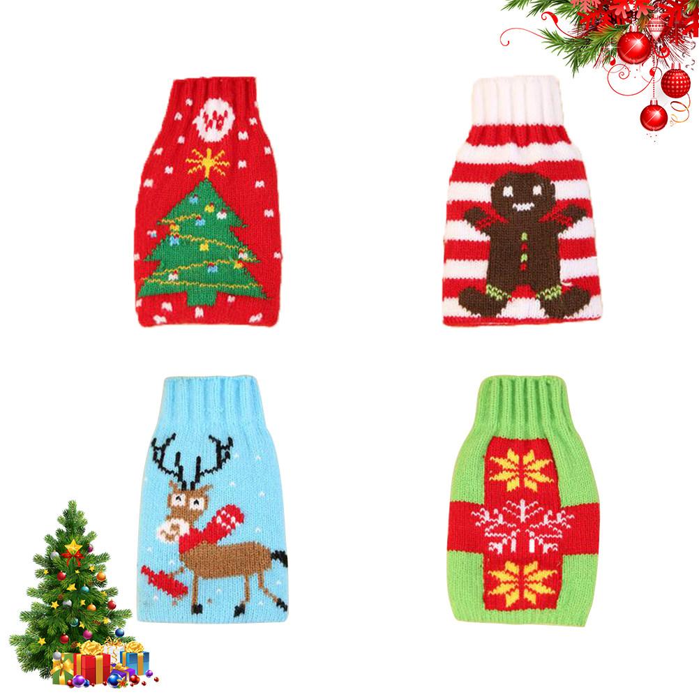 4Pcs Christmas Beer Bottle Cover Xmas Knitting Bag Wine Bottle Pouch Party Decor Snowflake Tree Elk Gingerbread Man other