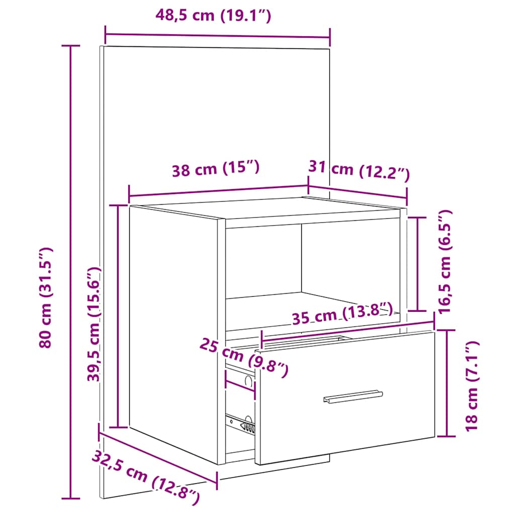 Nightstand Set of 2 Black Oak Effect 50 X 32.5 X 80 Cm