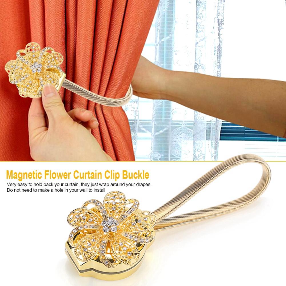 Retractable Magnetic Flower Curtain Clip Buckle Belt Holder Tie Belt Accessories Home Golden
