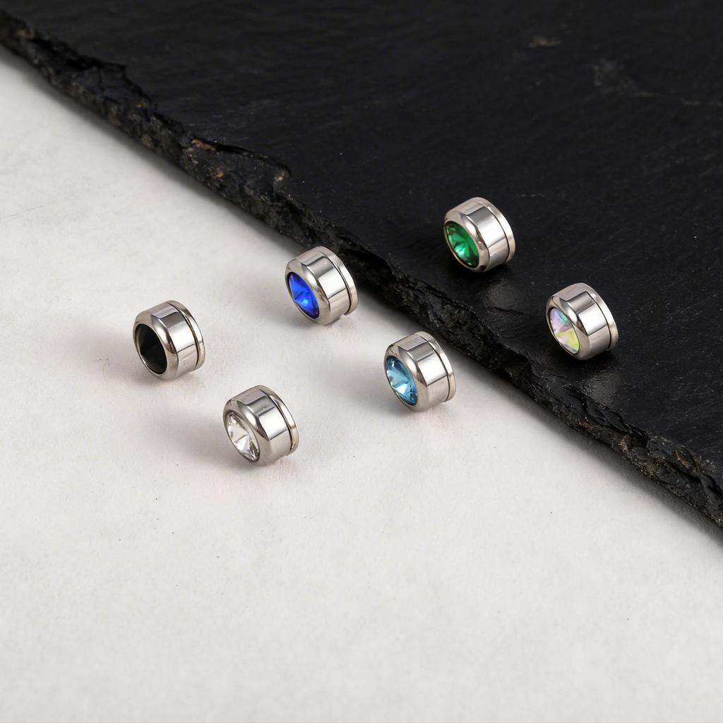 Vnox Magnetic Zircon Stud Earrings for Men, 8mm Stainless Steel Non-Pierced Clip Earrings, Hypoallergenic Punk Rock Jewelry Gift
