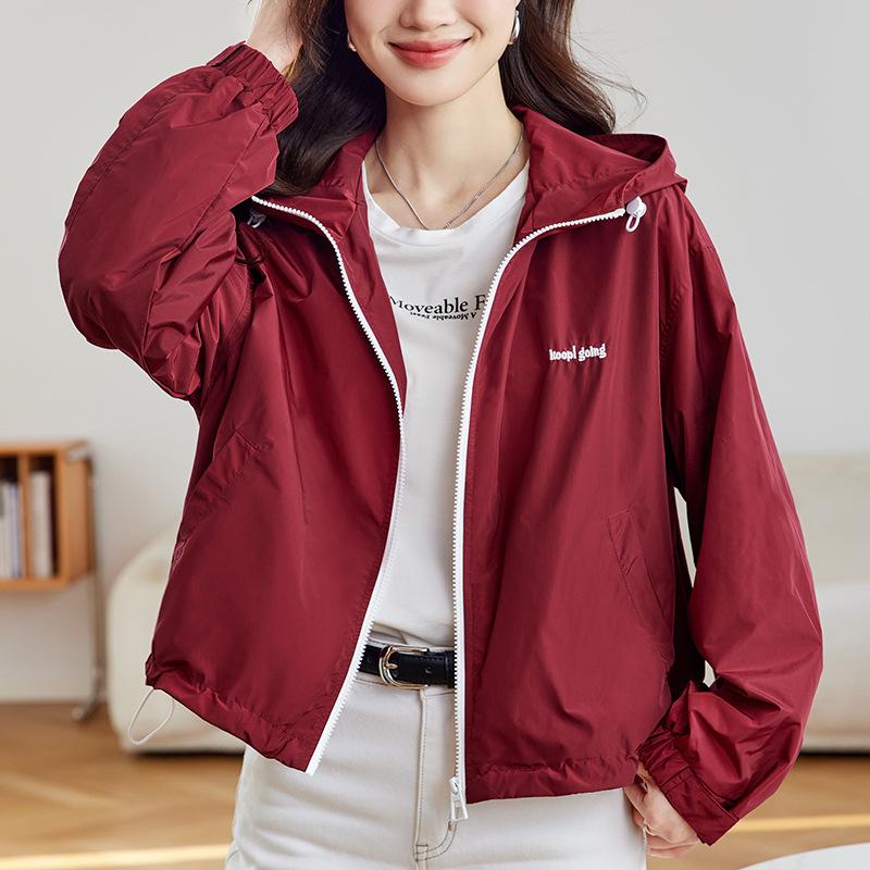 Red Hooded Jacket for Women In Spring and Autumn Latest Tops for Outdoor Activity Everyday Small Jacket