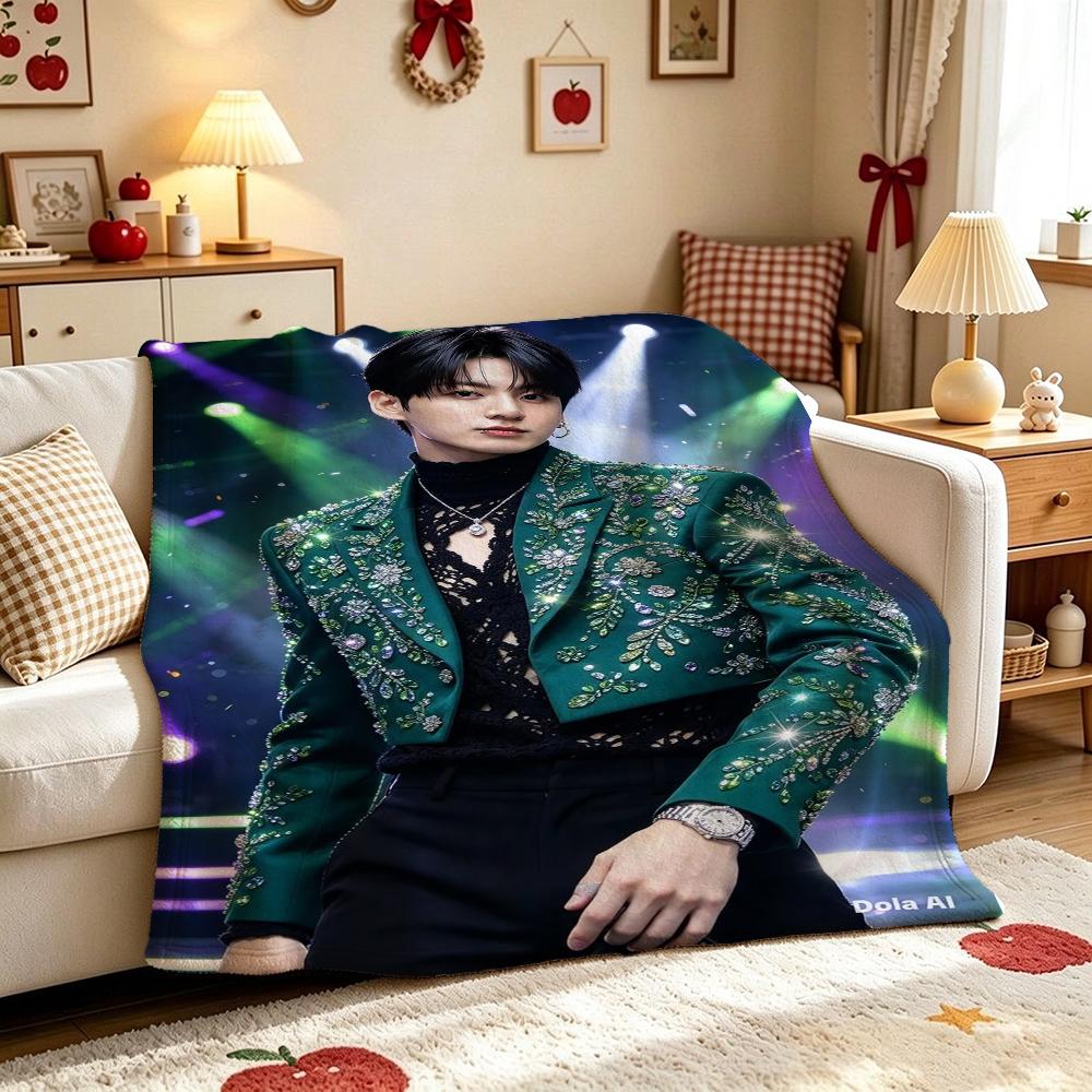 Stylish Man Yellow Jacket Portrait Pattern Blanket Warm Comfortable Fleece Blanket For Living Room Office Nap Lightweight Home Decor Halloween Gift