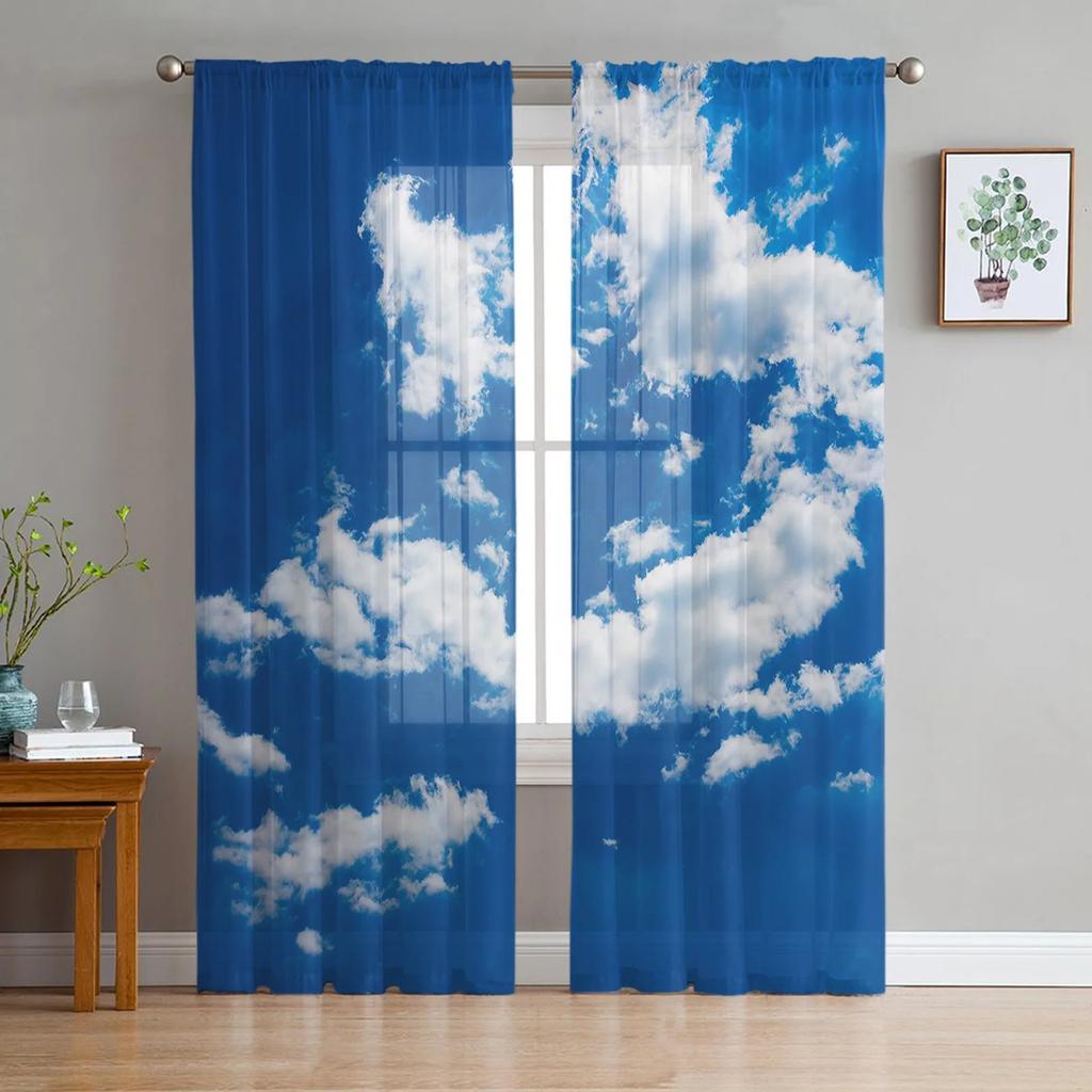 Cartoon Clouds Stars Curtain Living Room Bedroom Voile Drape Kitchen Window Tulle Curtains Home Essentials Light Filtering Made Of Polyester Treatment