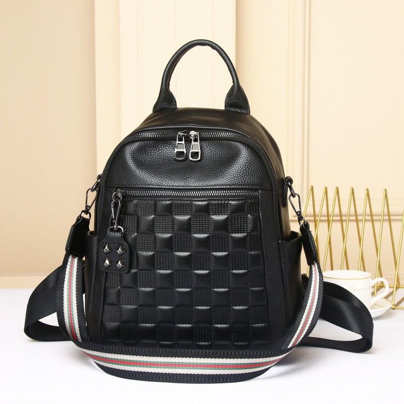 

Backpack Fashionable Top-layer Cowhide Shoulder Plaid Genuine Leather Women s Bag Soft Large Capacity Single 8157 Schoolbag