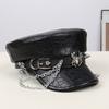 Punk Stil Flache Kappe Herren und Damen Persönlichkeit Leder Lange Nieten Leopardenmuster Silberne Kappe