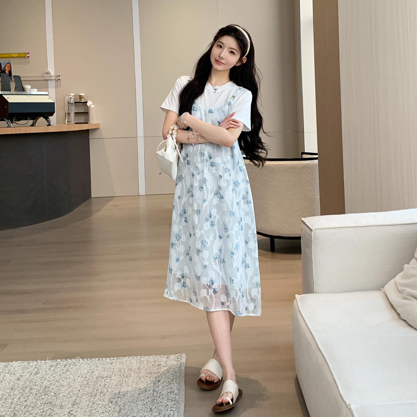 

2026 Spring/Summer Floral Two-Piece Maternity Dress - Conceals Belly, Fresh Style L