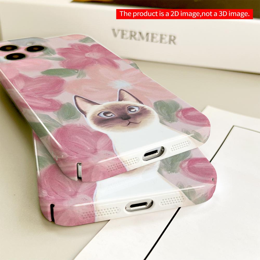 Siamese Cat Amidst Pink Floral Bloom All inclusive film hard phone case, compatible with iPhone 18 Pro Max 17 16 15 14 13 12 11