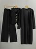 2026 Spring/Fall Elegant Knit Three-Piece Set: Long Cardigan Coat, Single-Breasted Vest, Wide-Leg Pants