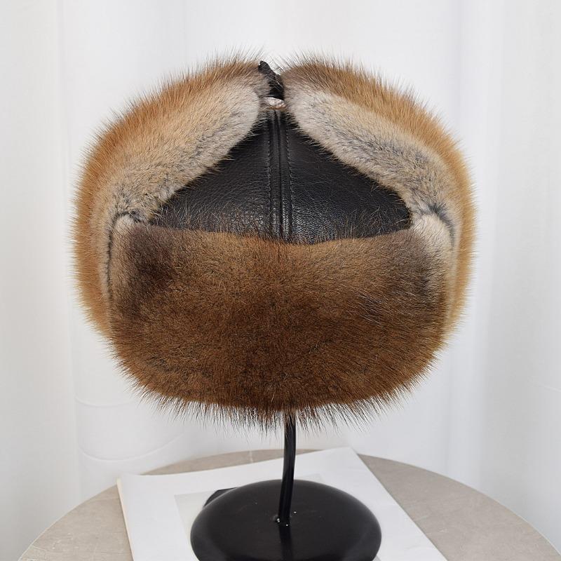 Whole leather green root mink hat women's winter middle and old fur hat mink warm