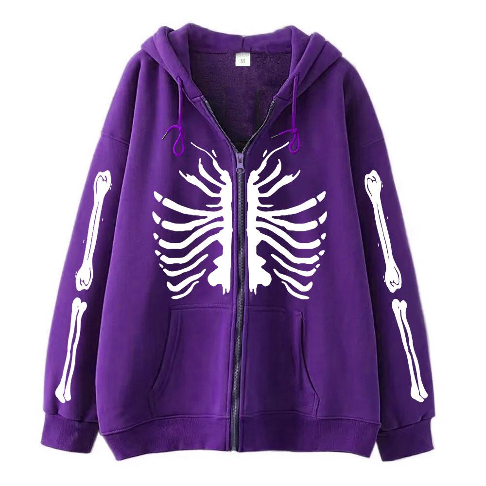 2022 Cross-border Gothic Zipper Sweater Skull Skeleton Printed Cardigan Jacket European and American Street Tide Large Size Hoodie