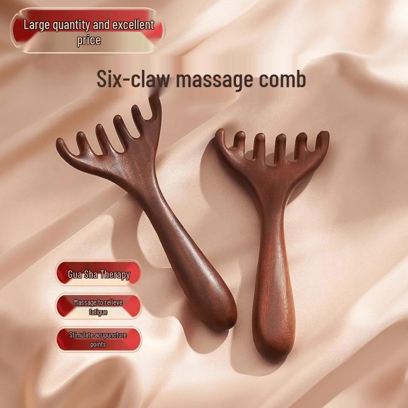 Six-Claw Dual-Use Deer Antler Head & Scalp Massage Comb for Gua Sha and Meridian Therapy