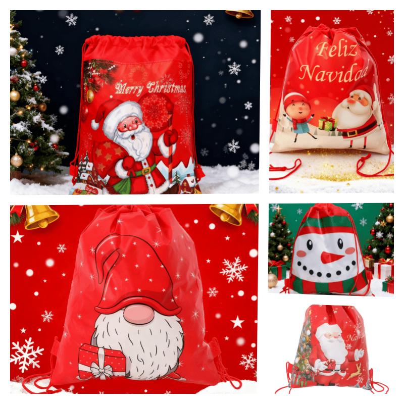 

2 Pcs Christmas Drawstring Bags, Double Sided Santa Toy Party Gift Bags, Waterproof Fabric with Drawstring for Xmas Eve 27x34cm