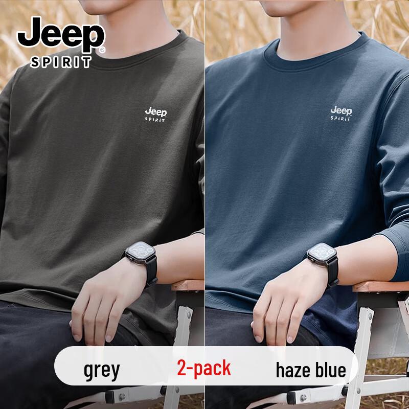 JEEP SPIRIT Men's 220G Pure Cotton Loose Fit Long Sleeve T-Shirt