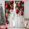 2pcs 2D Flat Printing Fashionable Christmas Curtains Red and Gold Ball Pine Branch Snowflake Digital Printed Polyester Drapes