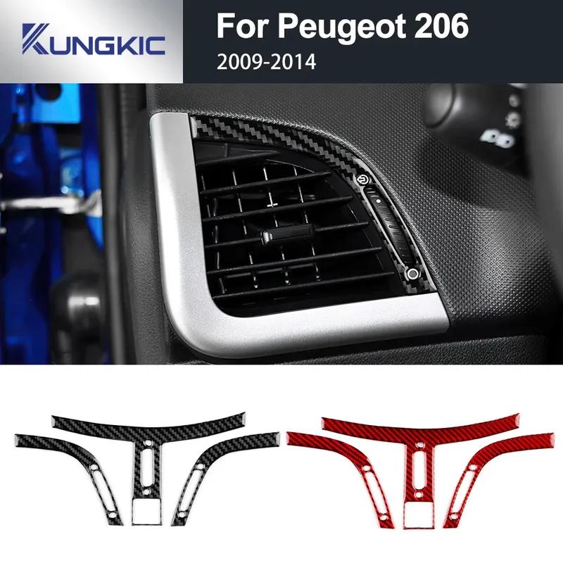 Car Dashboard Air Vent Outlet Interior Trim For Peugeot 206 2009 2010 2011 2012 2013 2014 Real Soft Carbon Fiber Sticker LHD RHD