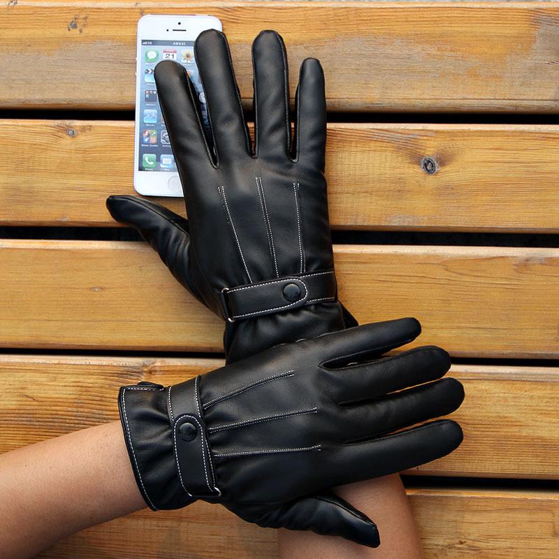 PU Water Washed Leather Three Line Three Strength Gloves Autumn and Winter Bike Riding Warm Men's Gloves  Leather Gloves