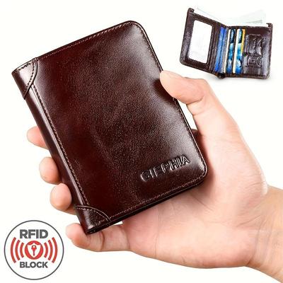 Men's Vintage Genuine Leather Wallet, Oil Wax Top Layer Cowhide RFID Blocking Bilfold Vintage Wallet with ID Windows, Gift For Men