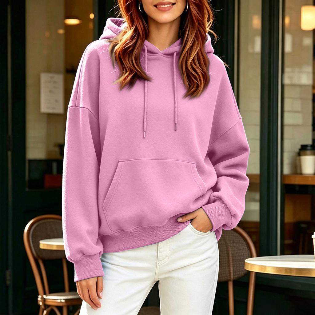 Women's Oversized Drop Shoulder Hoodie Color Casual Pullover