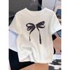 Womens Casual Round Neck Short Sleeve TShirt with Black Bow Graphic Print Relaxed Fit Soft Summer Ladies Tshirts Clothing