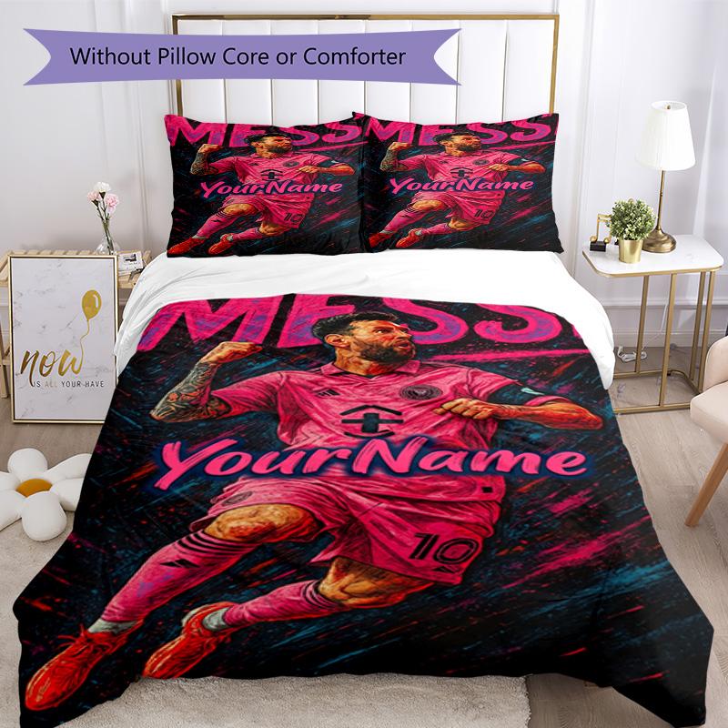 Messi 292 Personalizza il tuo nome Set Biancheria da Letto Copripiumino Traspirante con Federe Decorazione per la Casa Regalo di Compleanno