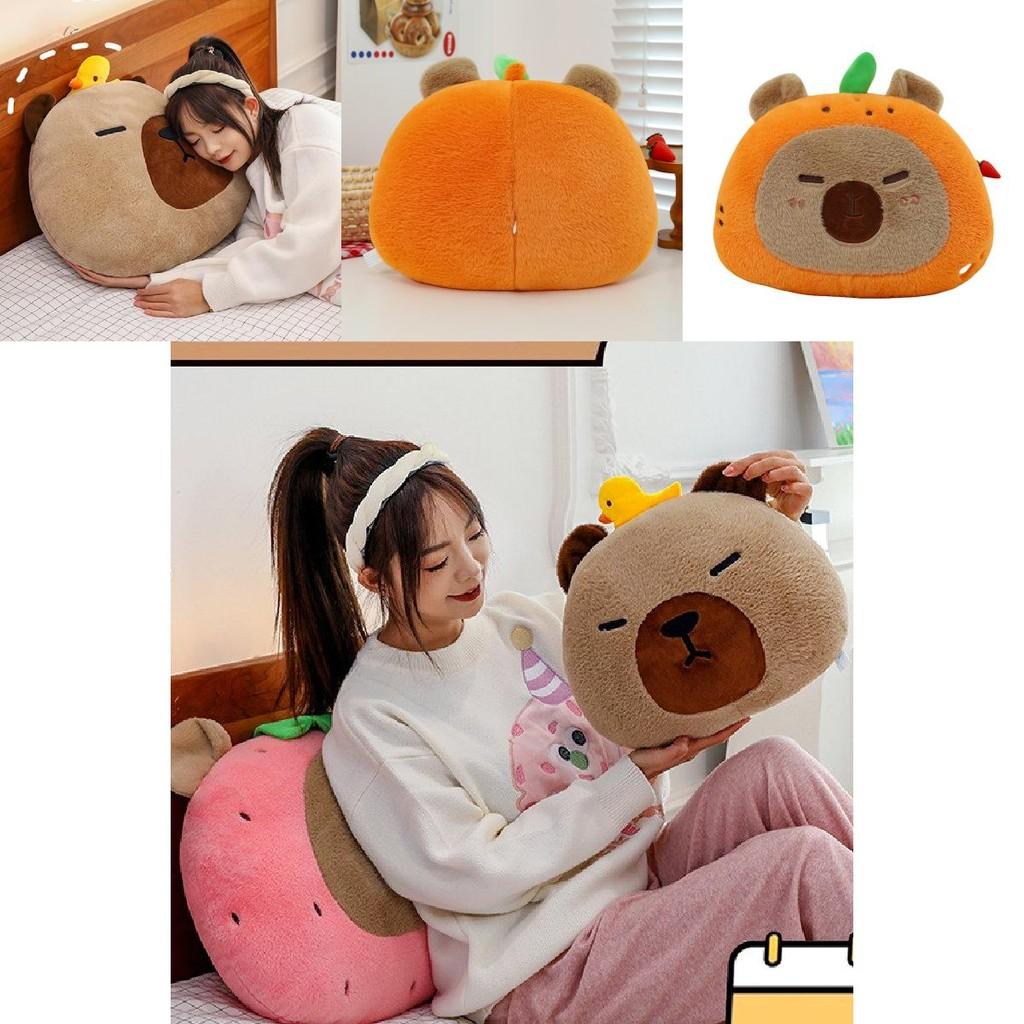 Adorable New Cartoon Capybara Plush Pillow Soft Cushioned Toy In Brown Pink Orange