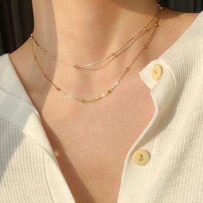 Round Bead Snake Bone Chain Necklace for Women Clavicle Chain Simple Personalized Short Necklace Stack