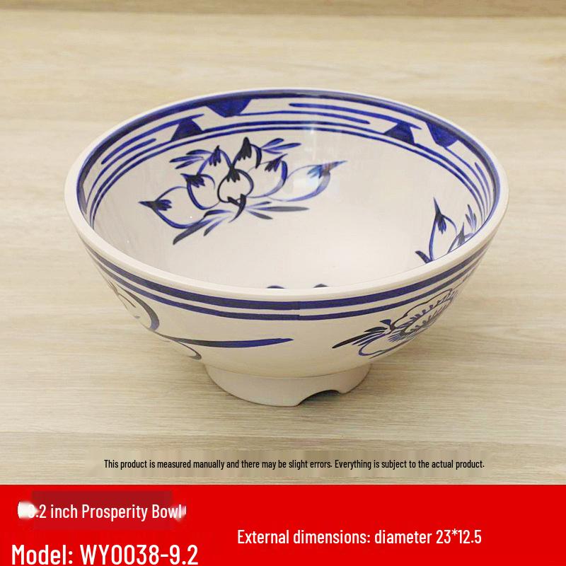Retro Blue & White Melamine Dinnerware Set: Noodle & Soup Bowls, Plates for Restaurants & Noodle Shops