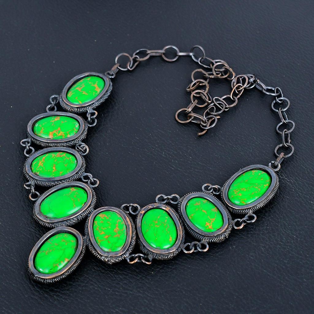 Green Copper Turquoise Necklace, 999 Copper Wire Wrapped Gemstone Jewelry, Handmade Necklace Amazing Jewelry, Gift For Her
