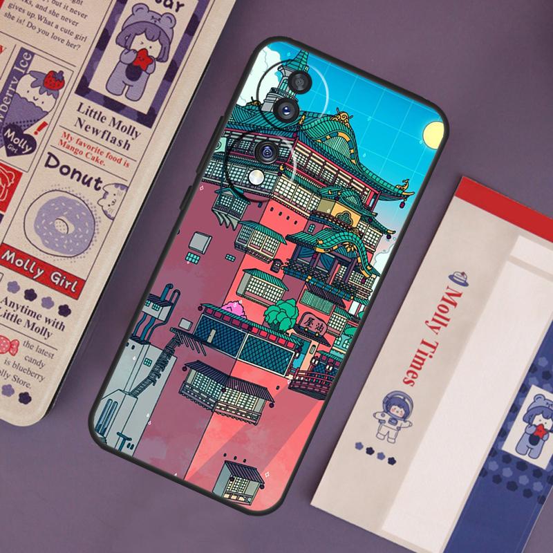 Neon Village Bathhouse Night Case For Honor Magic 7 Lite 5 6 Pro Honor 200 Pro 50 70 90 X9b X9a X8b X8a X8 X9 X9c Cover