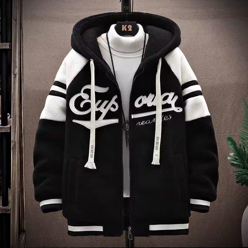 Lambswool Plus Size Men's Soft High-quality Fabric Windproof Jacket Fashionable Versatile Casual Sports Lightweight Jacket Wave Warm Jacket