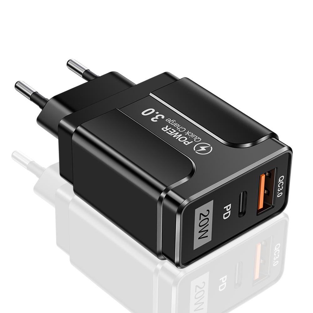 QC3.0+PD 20W Fast Charger: EU/US/UK Plug, High Power Quick Charge