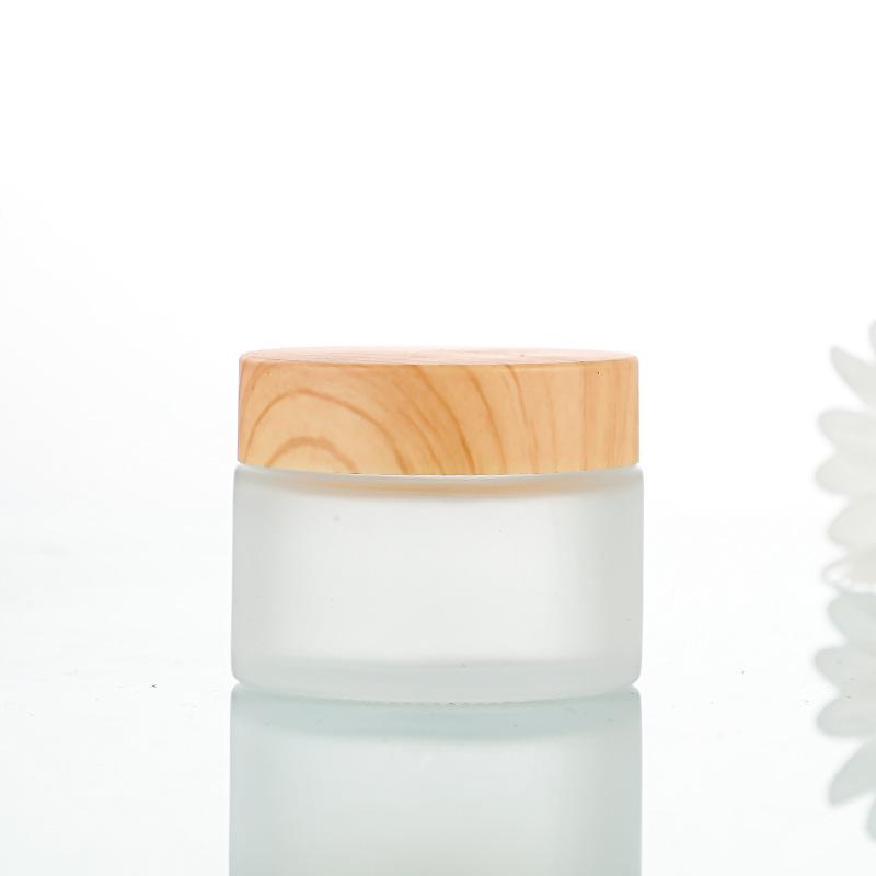 Bamboo Frosted Cream Jar with Solid Wood Lid, 5-100g Refillable Cosmetic Face Cream Bottle