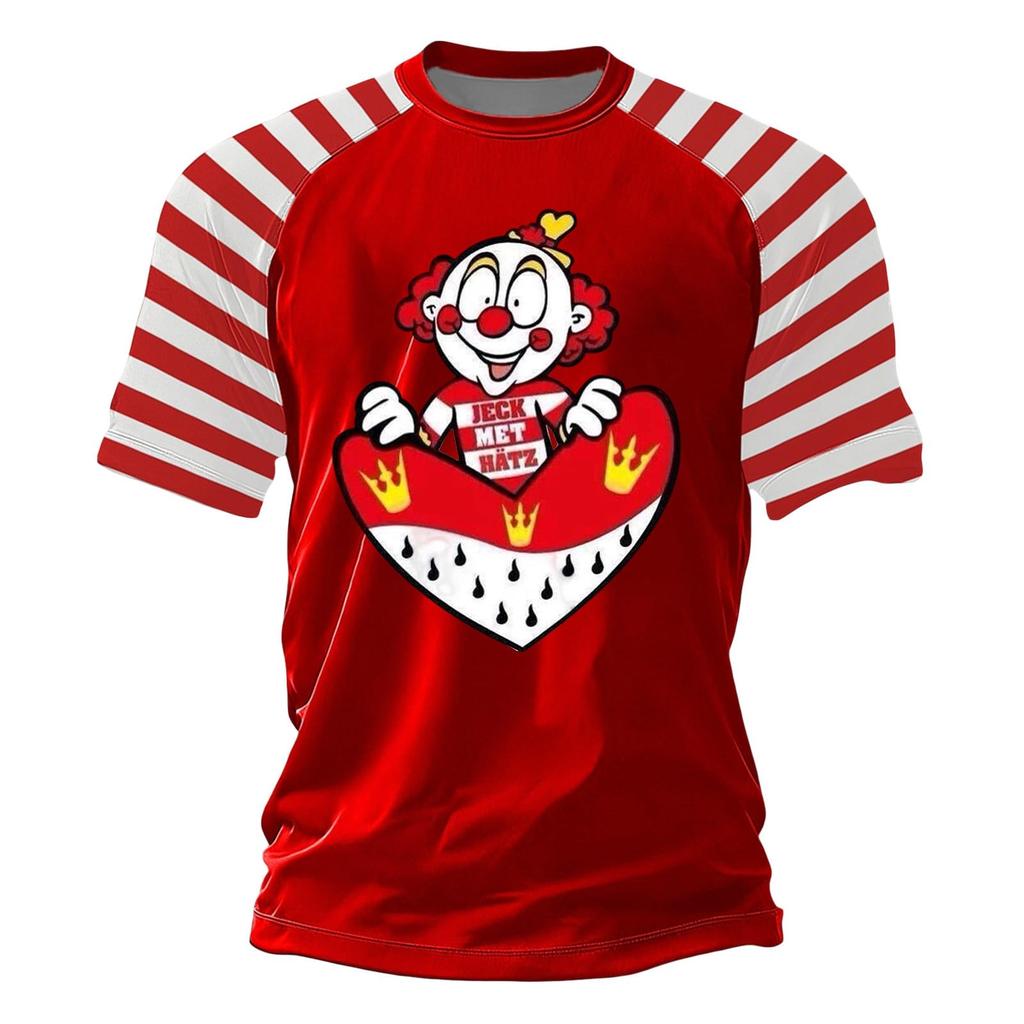 Heren T-shirt Met Rode En Strepen En Clown Print Voor Carnaval, En Dagelijks Gebruik