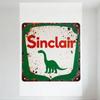 Vintage Sinclair Brachiosaurus Metal Sign - Rustic Shield Shape Dinosaur Wall Plaque for Man Cave Bar Home Decor, White Backgrou