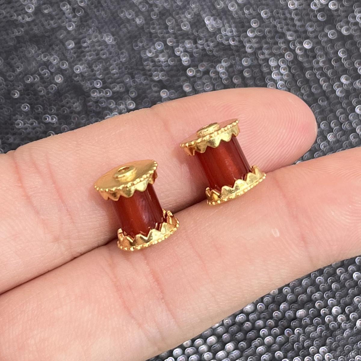 

2 шт., Бусины из натурального камня с большим отверстием и золотыми акцентами, Богемные цилиндрические бусины из красного агата, 0,9×1 см, для DIY аксессуаров для ожерелья, подарки для изготовления ювелирных изделий 2Pcs/9×10mm красный