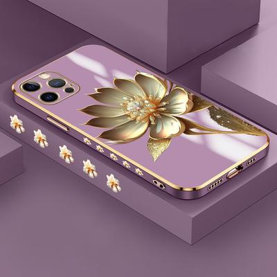 Capa revestida com flor de lótus dourada para iPhone 15 11 12 13 14 Pro Max Capa de telefone para Samsung Galaxy Xiaomi Mi Redmi Note Oneplus Infinix Tecno Capa