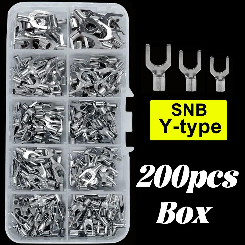 Copper Ring Fork Terminals Kit Non-Insulated Electrical O/Y Type Brass Terminal Assortment Set Cable Wire Connector Crimp Spade