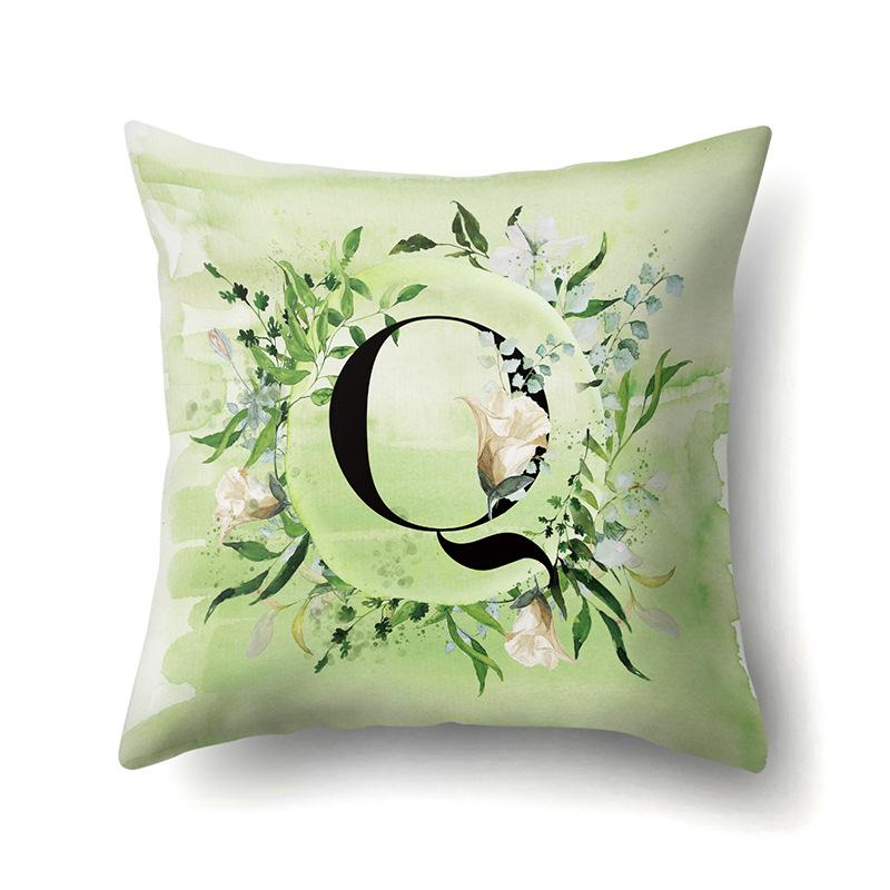 Polyester Pillowcase Car Decoration Small Fresh Green Leaves 26 English Letter Printing Pillow Cushion Cover