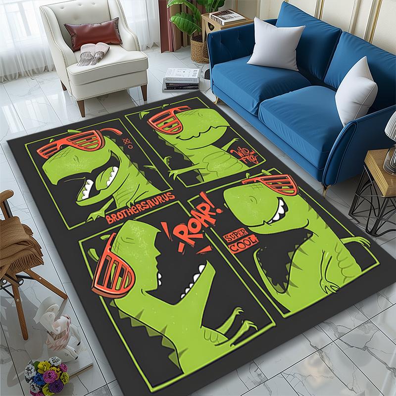Green Monster Faces Rug Ideal for Reading Room, Multi-purpose Office Chair Sofa Carpet, Anti-slip Printed Home Area Rug