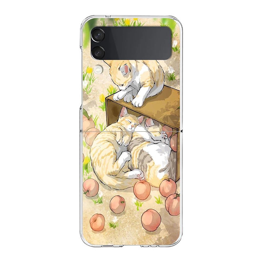 Fashion Lovely Cats Clear Phone Case For Samsung Galaxy Z Flip 3 4 5 Hard Folding Shell For Samsung Z Flip3 Transparent Cover