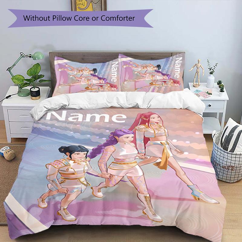 3pcs KPop Demon Hunters6 Cover Set - Personalized Name, HD Printed Bedding with 1 Cover and 2 Pillowcases - Perfect for Home Decor, Easy Care