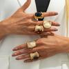 Alloy Chunky Metal Ring Exaggerated Vintage Style Geometric Metal Ring Metal Stripe Imitation Gemstone Opening Ring